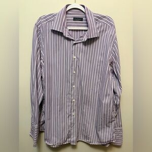 CANALI Men's Purple Striped Cotton Dress Shirt w/ 2 Cuff Link Holes